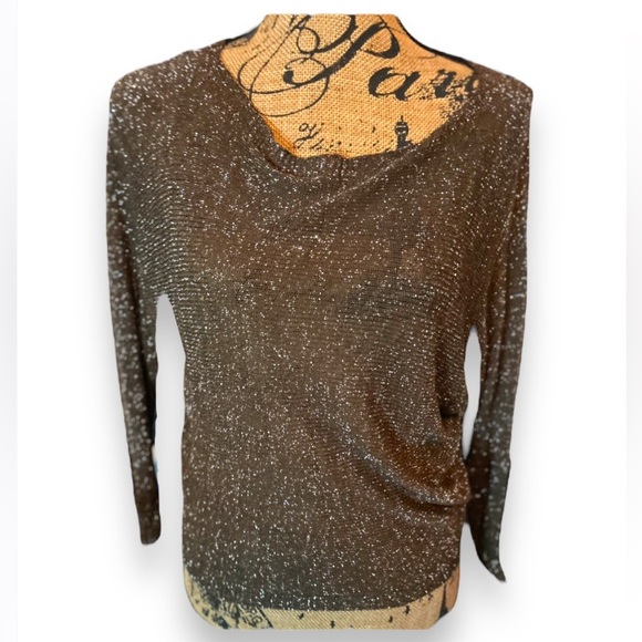 Gigi Modal ALIOCHA SPARKLE LIGHT KNIT Chocolate 3/4 Sleeve Dressy Top OS - Picture 4 of 15